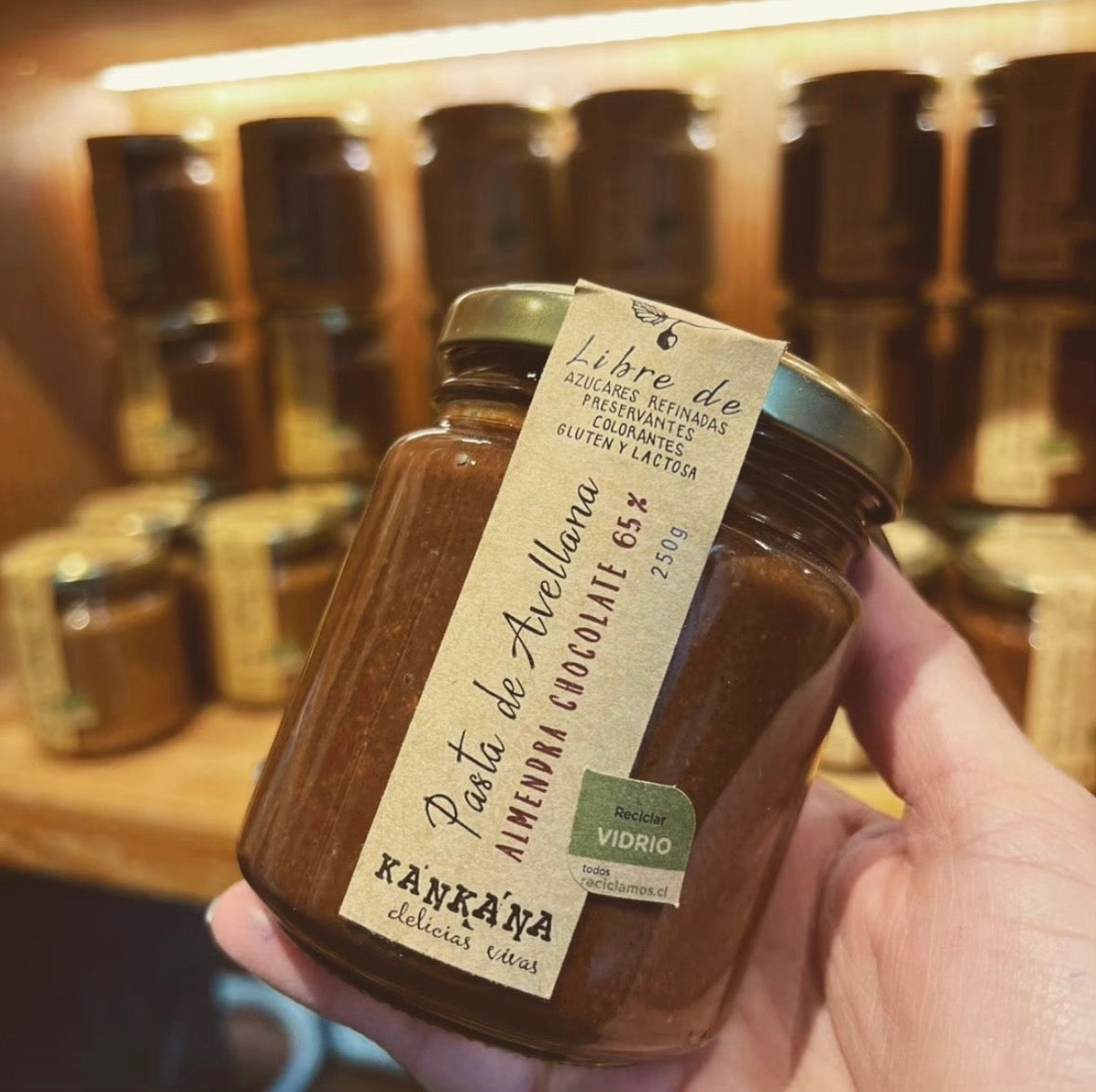 PASTA DE AVELLANA ALMENDRA CHOCOLATE 65% 250 grs - KANKANA