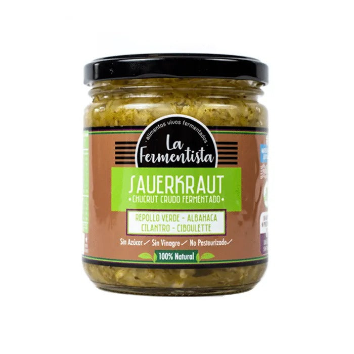 CHUCRUT REPOLLO VERDE Y ALBAHACA 🌿 400 GRS - LA FERMENTISTA