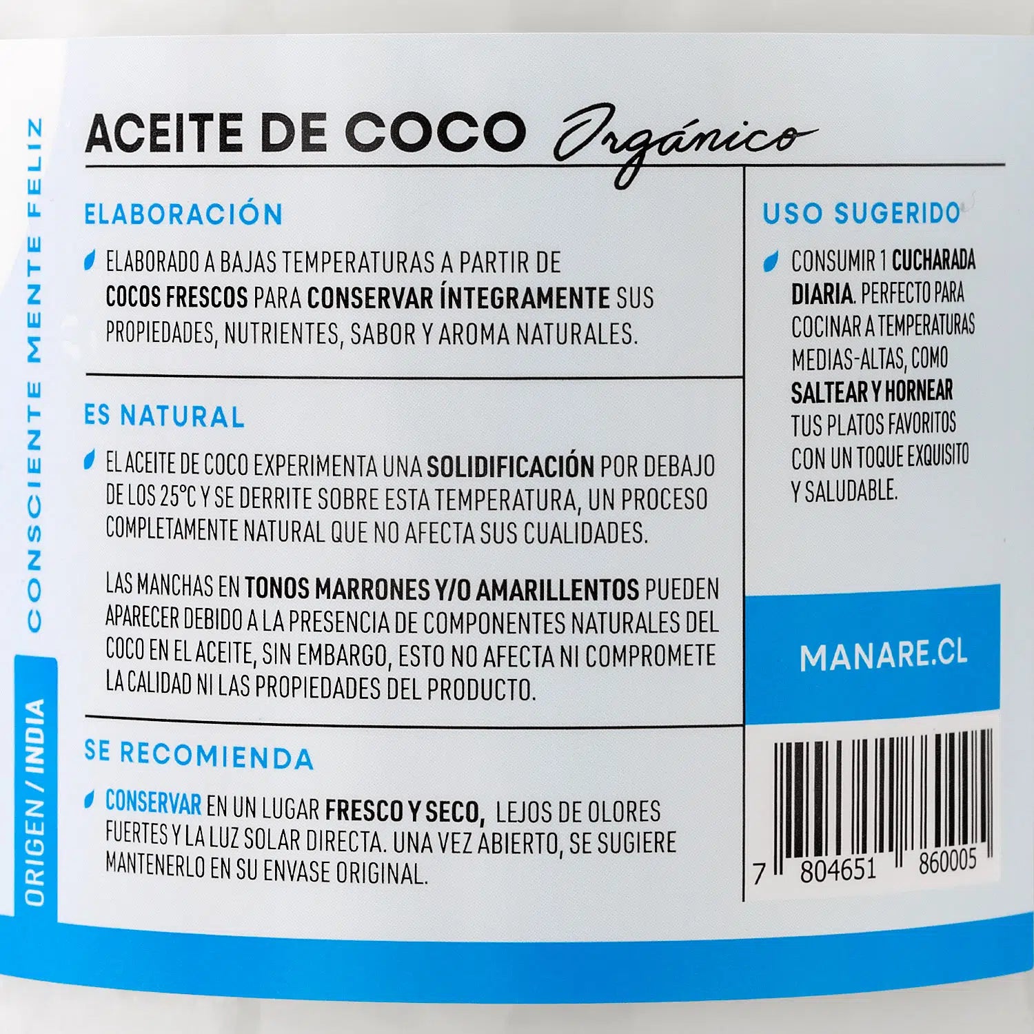 ACEITE DE COCO ORGÁNICO - MANARE